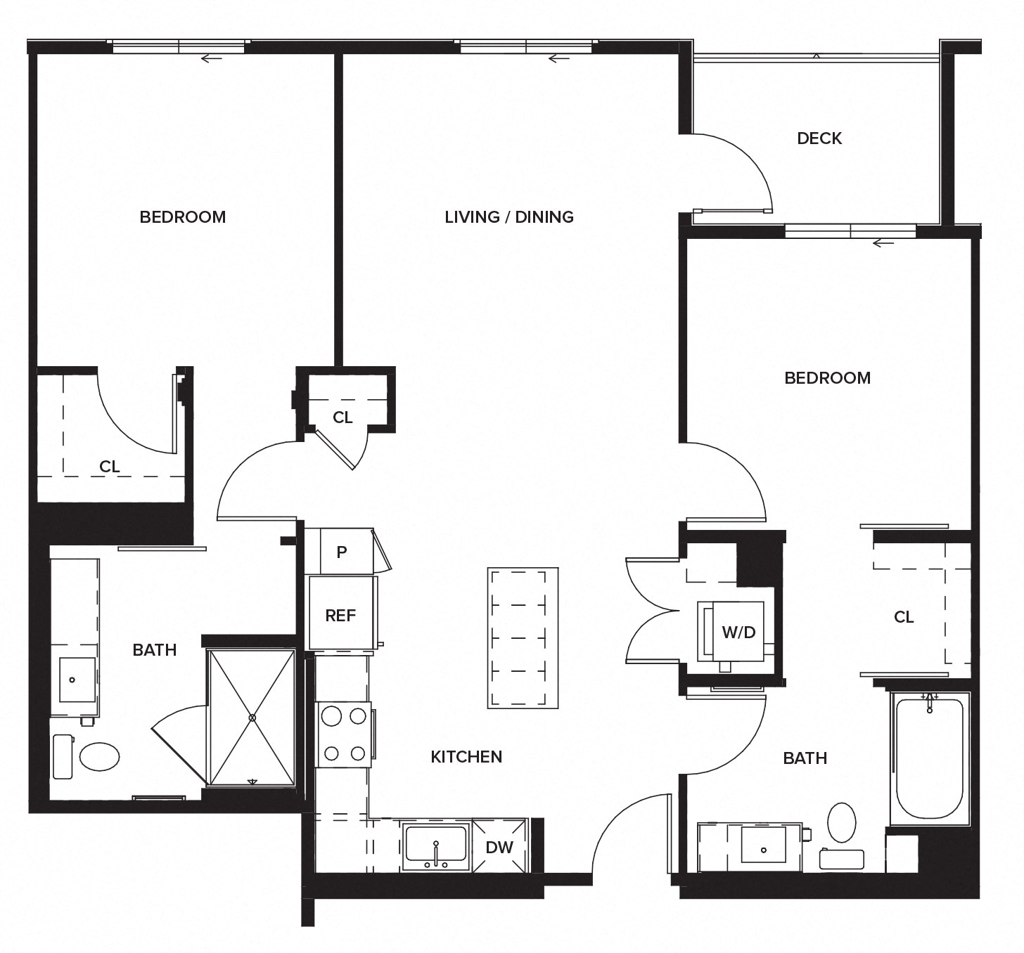 Floor plan for 2 beds, 2 baths, 1061 sqft